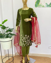 Olive velvet kurti - kasumi.in